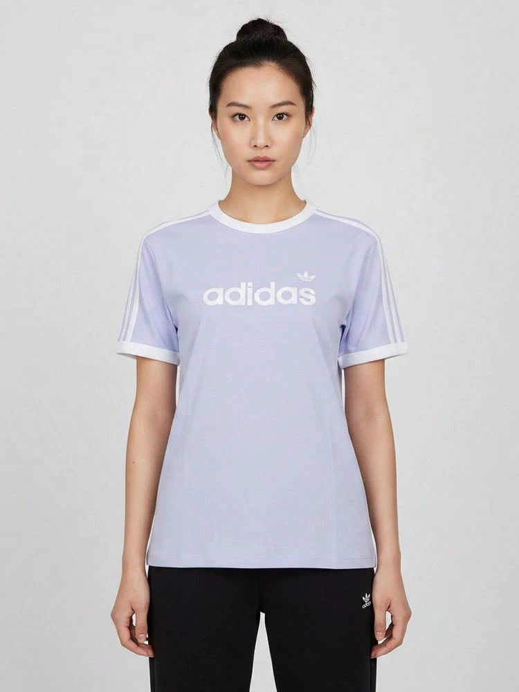 Adidas Originals Women's LINEAR TEE Short Sleeve Knit Collarless T-Shirt THZ9543 - Purple - View 1