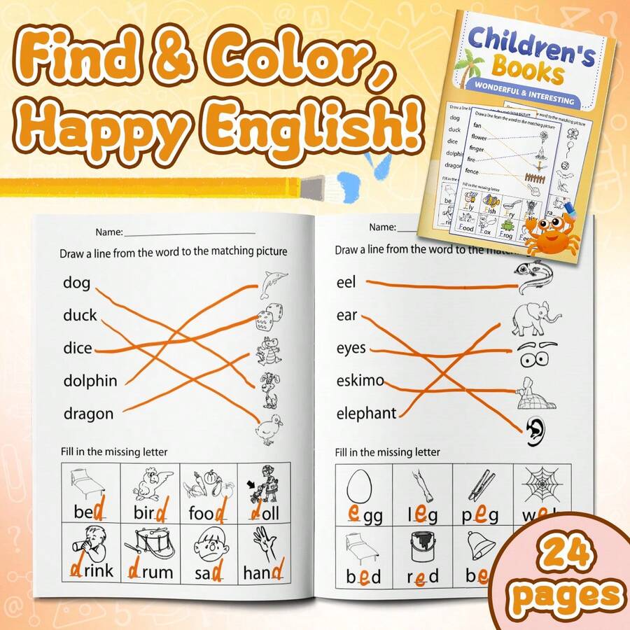 English Vocabulary And Missing Letter Practice Notebooks, Word Picture ...