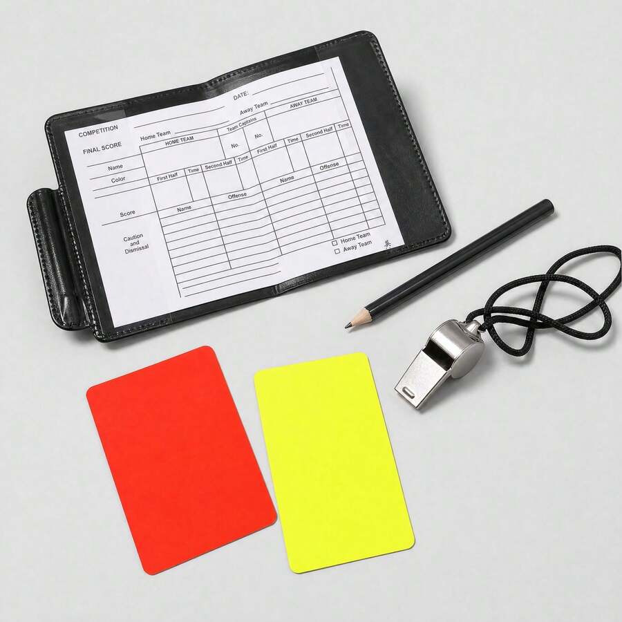 6/5/3/1pc Referee Card Set With Whistle, Red & Yellow Referee Cards, Football Accessories & Referee Equipment, Suitable For Matches, Training, Games, Includes Card Holder, Scoreboard And Pen - Multicolor - View 1