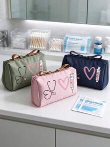 Nurse Theme Portable Pill Bag, Printed With Stethoscope, Heart, Syringe, Thermometer Patterns, Printed With "She Works Diligently With Her Hands", Compact Pill Storage Box And First Aid Kit, Multi-Functional Pill Bag, Portable Medical First Aid Kit - Multicolor - View 13