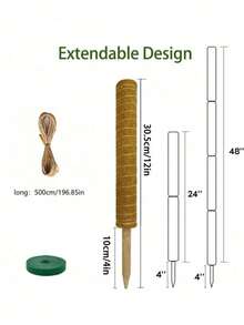 Plant Support Moss Pole, Stackable Coconut Fiber | Moss Totem Support Pole High-Rise Plant Growth Pole Indoor Live Plant Moss Fixing Rack - Multicolor - View 11