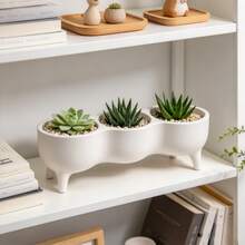 1pc White 3-Hole 3D Printed Succulent Planter With Legs, Irregular Wave Shape Plant Pot, Desktop Mini Planter For Small Cactus Herbs, Aesthetic Home Window Sill Decor, Lovely Gift For Plant Lovers - A - View 4