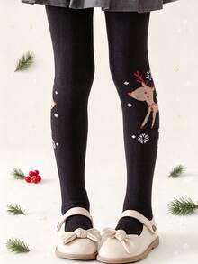1 Pair Holiday Theme Christmas New Year Halloween Cartoon Reindeer Snowflake Party Versatile Tights - Black - View 2