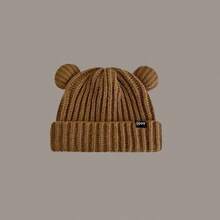 ML&ZA Women's Cute Bear Ear Knit Hat, Solid Color Ribbed Cuff Winter Beanie With Small Label, Warm Soft Headwear For Daily Outdoor Cold Weather - Multicolor - View 8