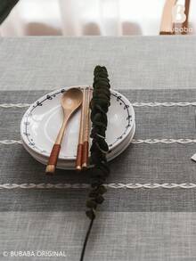 Bubaba Bohemian Farmhouse Style Gray-Blue Rectangular Tablecloth, White Embroidered Stripes With Tassel Fringe, Linen-Texture Polyester Fabric, Country Vintage Restaurant Decor, Suitable For Kitchen, Dining Room, Daily Use And Holiday Gatherings - Multicolor - View 9