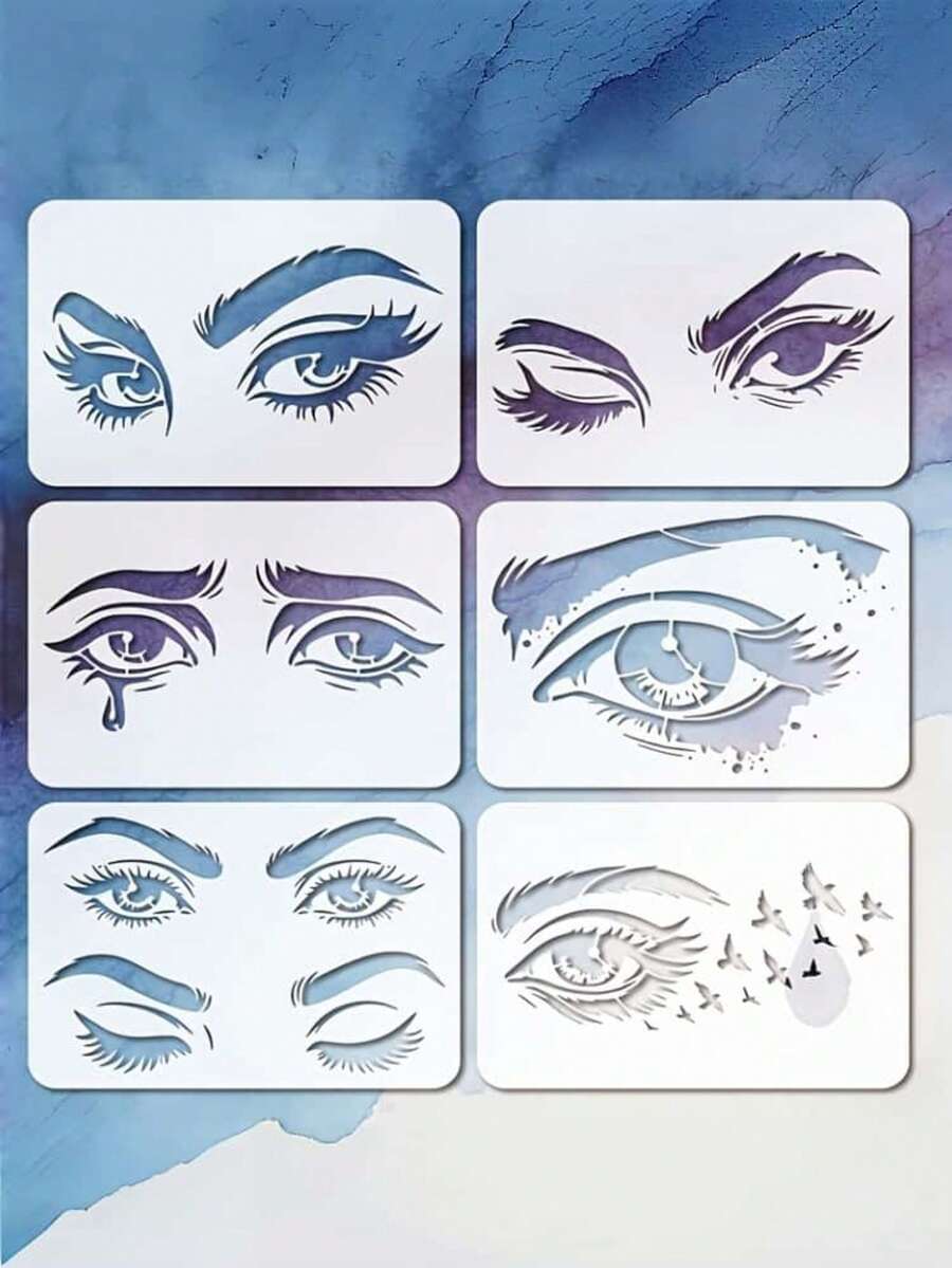 6 Reusable Eye Stencils For Painting, Drawing, Crafts, Wall Art, Furniture, Canvas, Plastic Material, Creative Art Supplies, Suitable For Daily Use - Multicolor - View 1