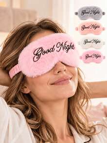 Plush Sleep Eye Mask With Embroidered Letters, Soft Light-Blocking Eye Mask, Suitable For Women, Comfortable Travel Essential, Applicable For Airplane And Home, Cute Bedroom Accessory, Women's Holiday Gift, Travel Camping Sleep Accessory - A - View 12