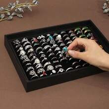 1pc 100-Slot Ring Storage Box With Lid, Ring And Earring Organizer, Minimalist Velvet Design, Dust-Proof Transparent Cover Display Box, Glass Top Jewelry Storage Box, Dust-Proof Jewelry Display Box, Wedding Ring Box, Back To School Gift - Multicolor - View 14