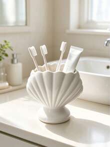 Shell Pattern Tall Toothbrush Holder, Bathroom Vanity Toothbrush And Toothpaste Storage Organizer, Multi-Functional Desktop Makeup Brush Pen Cup, Shelves,Multi Functional Storage Box, Makeup Brush Storage Box, Desktop Decorative Storage, Pencil Case - Multicolor - View 4