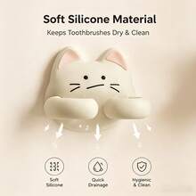 Cute Cat Toothbrush Holder, Wall-Mounted Self-Adhesive Silicone Bathroom Storage, Quick Drainage Space-Saving Multi-Purpose Wall Shelf, Suitable For Toothbrushes, Makeup Brushes, Razors - Multicolor - View 9