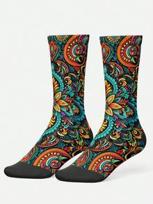 Cool 360° Printed Men's Socks - Streetwear Socks,Gorgeous Mandala Floral Pattern,Colorful,Funny Socks, Fit Daily, Holiday & Party Occasions - Multicolor - View 3