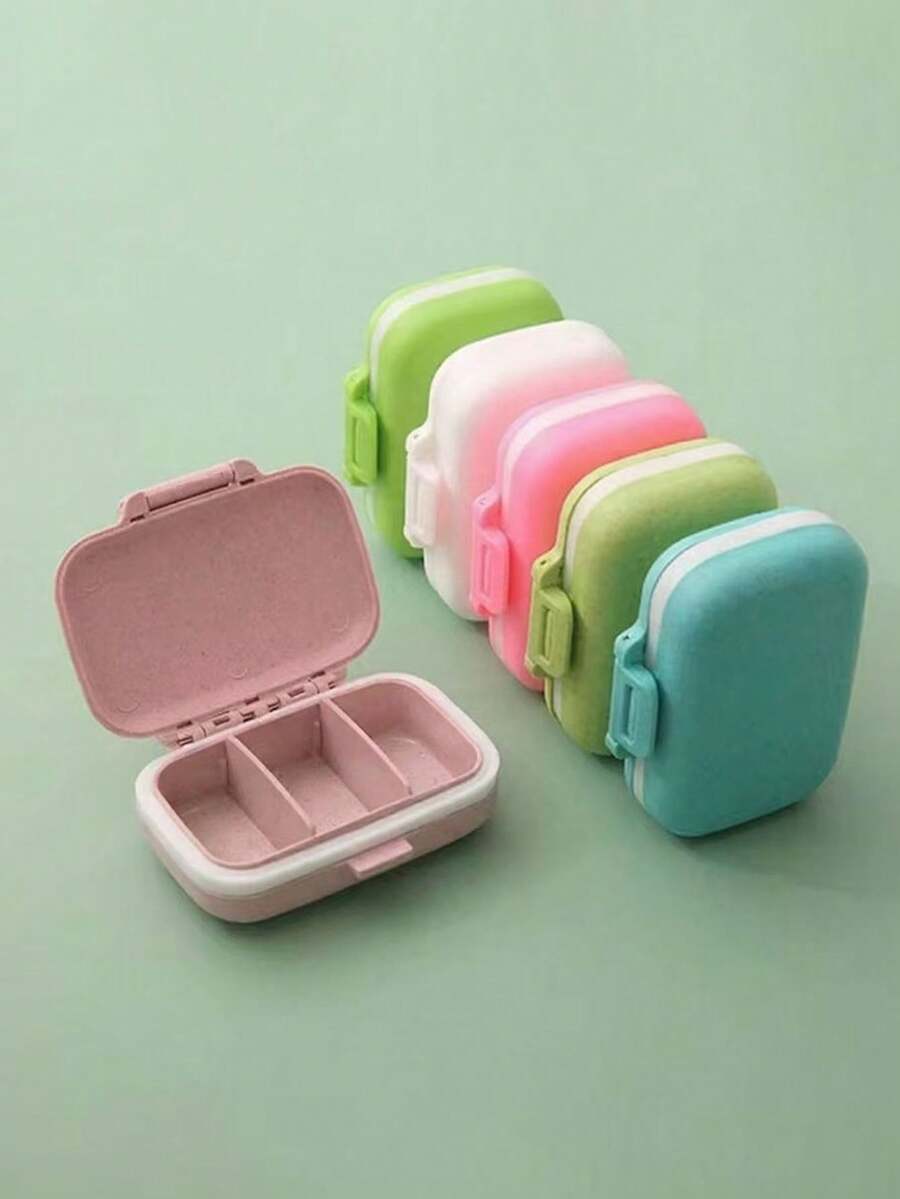 Mini Portable Pill Organizer Box - 3 Compartment Pill Box Tablet Storage Container, Weekly Pill Box, Medication Dispenser - Multicolor - View 1