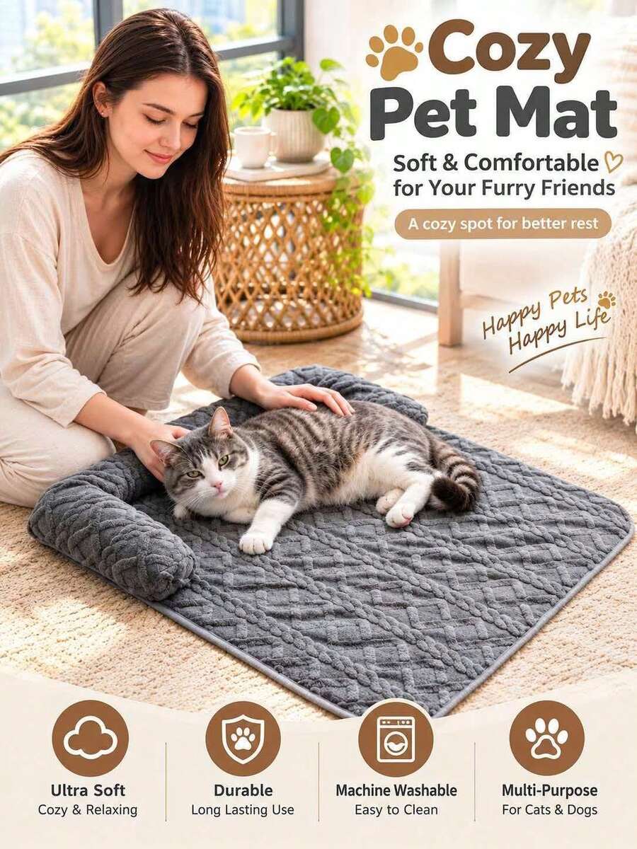 Flannel Braided Thickened Warm Anti-Slip Soft Pet Mat, Cat Bed Dog Bed Universal, Cat Dog Sofa Pad, Cat Mat, Dog Mat, Suitable For Cats And Small To Medium Dogs