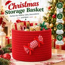 Christmas Candy Basket, Decorative Holiday Gift Basket With Candy Decorations, Mini Storage Basket For Chocolates, Snacks, Tabletop Decor, Christmas Party Gift Container, Organizer Basket - Multicolor - View 1