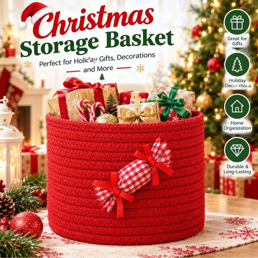 Christmas Candy Basket, Decorative Holiday Gift Basket With Candy Decorations, Mini Storage Basket For Chocolates, Snacks, Tabletop Decor, Christmas Party Gift Container, Organizer Basket - Multicolor - View 1
