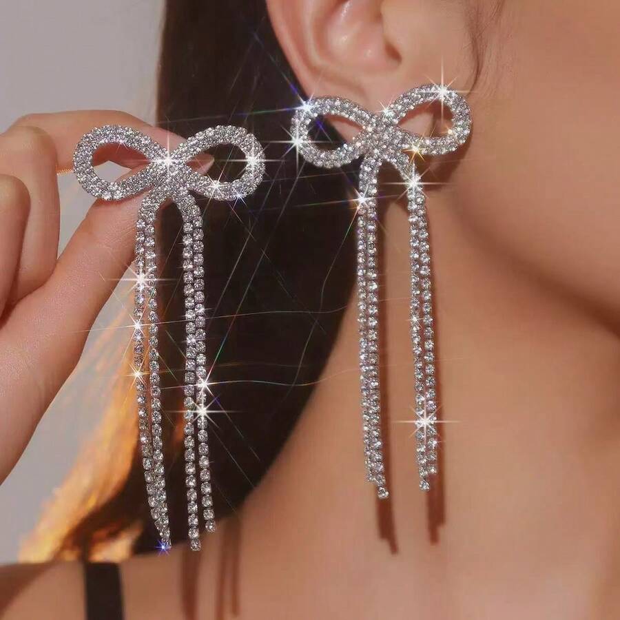 Vintage Royal Glamorous Bow-Shaped Long Crystal Earrings For Women - DTE1516286S - View 1