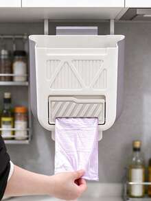 1pc No-Drill Kitchen Trash Can, Wall-Mounted Trash Can With Embossed Texture And Built-In Drawer, No-Drill Hanging Design, Suitable For Trash Storage, Kitchen Trash Can, Suitable For Kitchen, Bedroom, Christmas Home Decor, Room Decor And Kitchen Utensil Storage - Multiple Styles - View 4