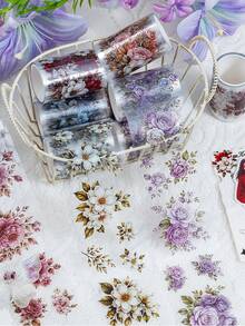 6rolls Vintage Floral Clear PET Tape, Vintage Floral Patterns, Perfect For Journals, Diaries, Gift Wrapping And Other DIY Projects - Multicolor - View 2