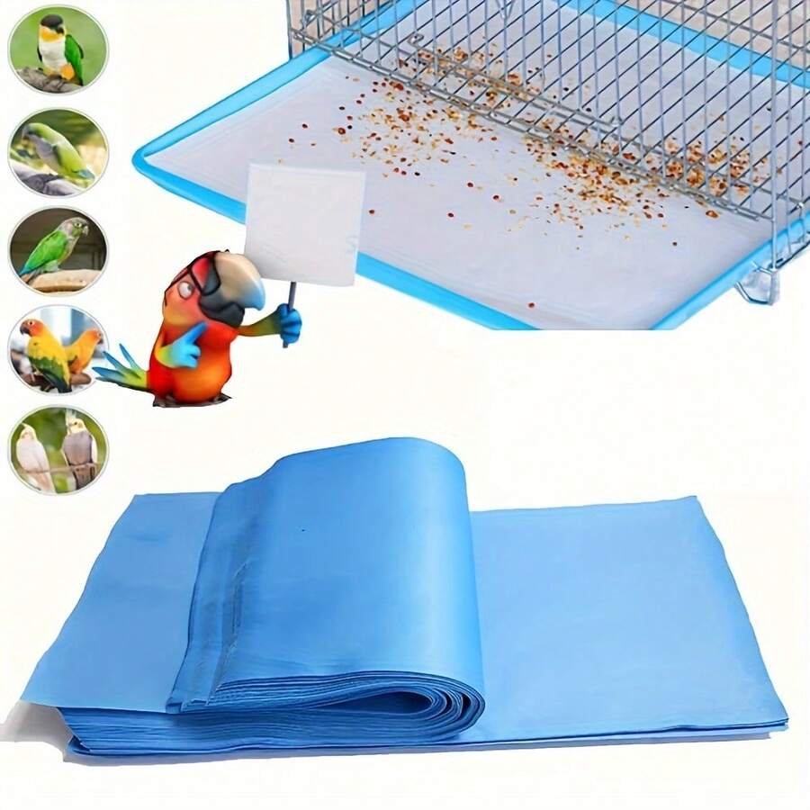 50pcs Bird Cage Liner Pads, Disposable, No Washing Required, Bacteria-Resistant - Blue - View 1