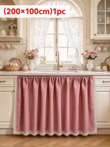 1PC Raspberry Pink Lace Trim Table Skirt, French Rococo Style, For Restaurant, Washstand, Cabinet, Home Dining, Holiday Party, Clutter Cover Curtain - Pink - View 9