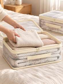 Foldable Bed Sheet Storage Bag Large Capacity Home Clothing Storage Box Space-Saving Transparent Blanket Strong Zipper Design Suitable For Clothes Blankets Room Home Bedroom Decor Storage Travel Essentials - Multicolor - View 10