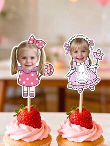 1/10/25/50/100/150pcs Customized Photo Cupcake Toppers, Personalized Face Cupcake Picks, 5 Patterns Available, Suitable For Birthday, Fun Personalized Cake Decor, Cute Unique Dessert Table Decor, Bachelorette Party Decoration, Party Favors Supplies - Multicolor - View 6