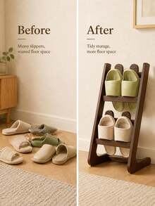 Multi-Layer Wooden Shoe Rack, Independent Space-Saving Shoe Storage Rack, Easy Assembly Home Shoe Cabinet, Practical Multi-Layer Design, Suitable For Entryway, Hallway, Dormitory And Other Indoor Home Scenes, Multi-Functional Storage - View 3