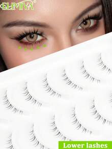 Bottom Lashes Strip 10 Pairs Natural Wispy False Eyelashes 4-8MM Clear Band, Manga Style Lower Lash Extensions Lightweight Comfortable Fake Lashes For Under Eye - Black - View 1