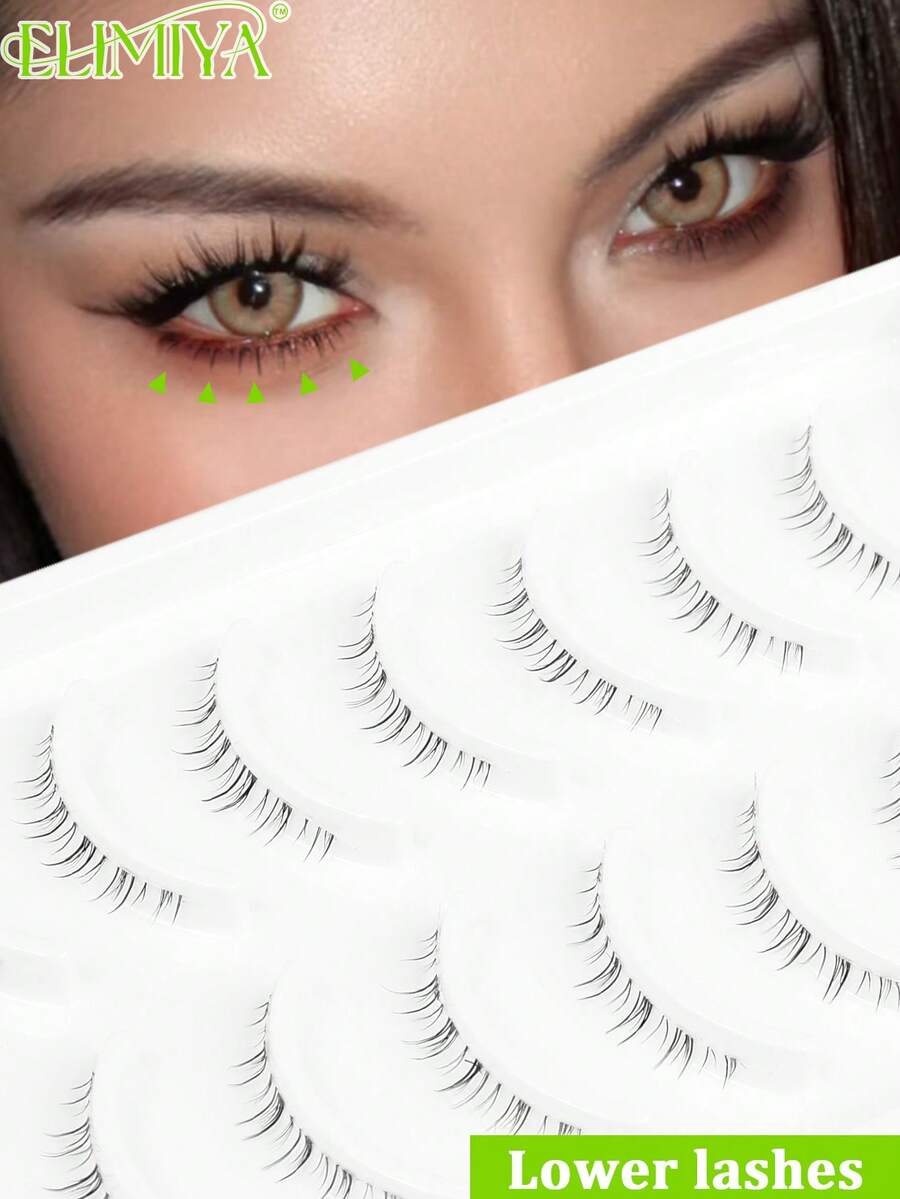 Bottom Lashes Strip 10 Pairs Natural Wispy False Eyelashes 4-8MM Clear Band, Manga Style Lower Lash Extensions Lightweight Comfortable Fake Lashes For Under Eye - Black - View 1