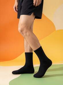 6 Pairs Men's Mid-Calf Socks, Simple Casual Home Socks, Daily Versatile Solid Color Mid-Calf, Suitable For All Seasons - Multicolor - View 5