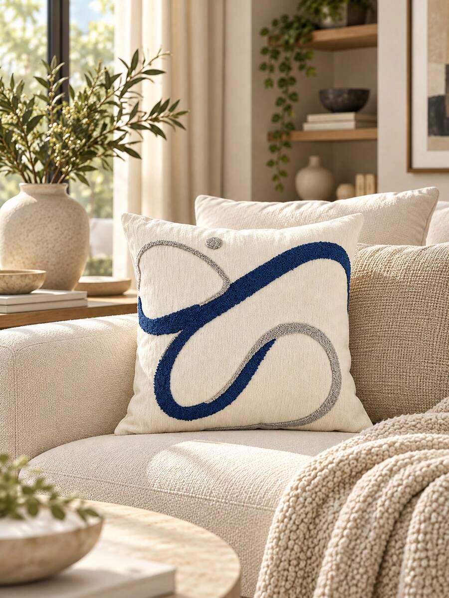 45X45cm 1PC Modern Abstract Geometric Throw Pillow, Textured Wavy Lines ...