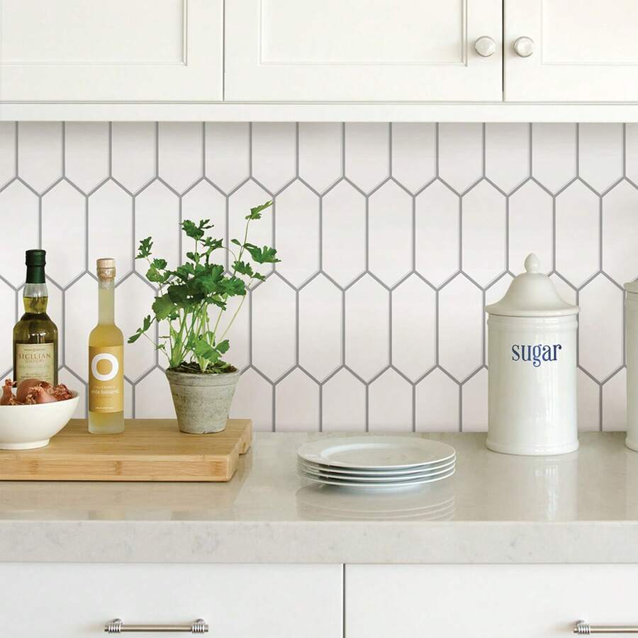 10pcs Asymmetric Geometric Pattern Self-Adhesive Tile Stickers, Removable, Waterproof & Splash-Proof Wall Decals For Bathroom, Kitchen, Living Room, DIY Home Decor - A - View 1