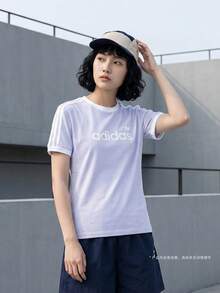 Adidas Originals Women's LINEAR TEE Short Sleeve Knit Collarless T-Shirt THZ9543 - Purple - View 2