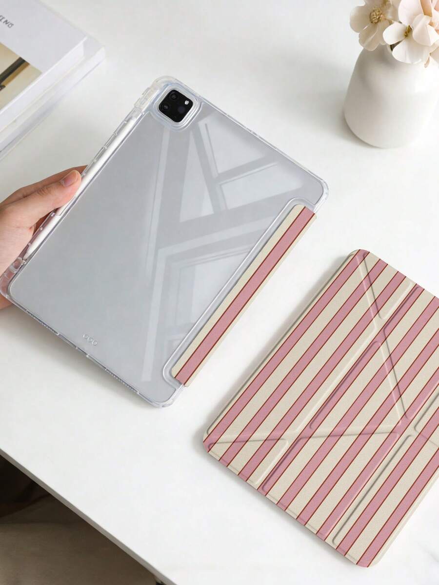 1件粉黃條紋平板保護殼,適用於 MatePad Air 11.5"、11.5 S,壓克力背板,Y型折疊支架,筆槽,適用於 Redmi Pad 2 11"、Pad SE 11",適用於 iPad Air 11"、A16、第9代、第10代、第11代,彩繪平板保護殼 - 彩色 - 查看 1