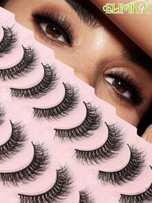 Natural Cross Lashes With Black Band Lashes Wispy 5-15mm Cat Eye Lashes D Curl Strip Lashes That Look Like Extensions,3D Thick Natural Fluffy Faux Mink False Eyelashes Natural Look - Black - View 2