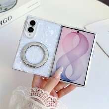 Seashell Texture Phone Case Compatible With IPhone DUO, Compatible With Samsung Galaxy Z Fold 8 Fold 8 Ultra Fold 7 Fold 6,360° Rotatable Folding Metal Kickstand,Multiple Colors Available,Fashion Shockproof Cover For Women Girls - White - View 7