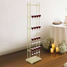 Champagne Rack 5 Tier Gold Iron Baking Paint 40 Holder Rings Rolling Casters For Home Party Hotel Wedding Bar Glassware Display - Gold - View 5
