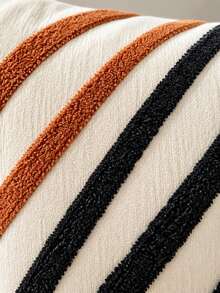 45X45cm 1PC Modern Abstract Geometric Throw Pillow, Textured Wavy Lines And Diagonal Stripe Designs, Black White Blue And Rust Orange Decorative Accent Cushion For Sofa, Bedroom And Living Room - Multicolor - View 7