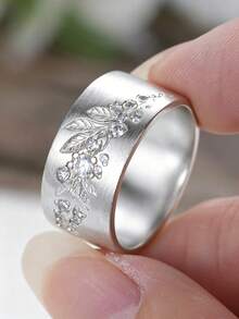 1pc Elegant Cubic Zirconia Ring For Women, Wedding Engagement Party Jewelry, Valentine's Day Gift - Silver - View 7