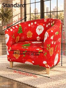 1pc Red Christmas Print Tub Chair Cover, Santa & Gingerbread Pattern Stretch Armchair Slipcover, Machine Washable Elastic Furniture Protector, Winter Xmas Home Party Decor - Red - View 10