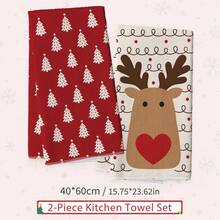 MEMNUN 2 Pcs Merry Christmas Winter Christmas Cartoon Red Christmas Tree Silhouette And Reindeer Print Pattern Kitchen Towels Dish Cloths, Super Fine Microfiber Polyester Material, Christmas Theme Decorative Hand Towels, Christmas Home Decor, Kitchen Decor, Christmas Decor, Suitable For Restaurant, Kitchen, Holiday Decoration And Gift Giving, 40*60cm/45*70cm - Multicolor - View 12