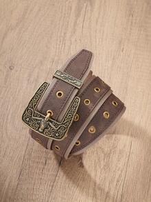 1pc Vintage Western Cowboy Style Men's Belt, Jeans Belt With Contrast Color And Metal Eyelet Design - BH1265 - View 7