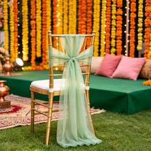 10pcs Elegant Light Green Chiffon Chair Back Covers Set, Corridor Wedding Chair Back Decoration, Church Chiffon Banquet Ceremony Reception Chair Set, Photography Props, Birthday Party Home Decor - Green - View 9