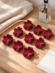 10/30/50pcs Burgundy Glossy Flower Hair Clips Small Hair Claws For Women, Cute Minimalist Versatile Hair Styling Clips For Fixing Loose Hair And Braiding Decoration - Multicolor - View 1
