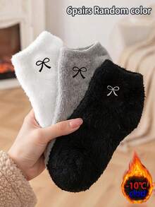 1/3/6 Pairs Women's Ankle Socks, Soft And Fluffy Plush Warm And Comfortable Winter Socks, Thickened Ankle Socks For Home And Sleep - Multicolor - View 8