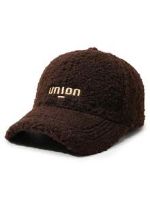 1件中性款 UNION 字母刺繡泰迪絨棒球帽，秋冬保暖羊羔絨可調節鴨舌帽 - UNION - 查看 12
