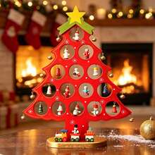 Red Wooden Christmas Tree Ornament, Round Snowman Decoration, Desktop Christmas Decor Gift - A - View 7