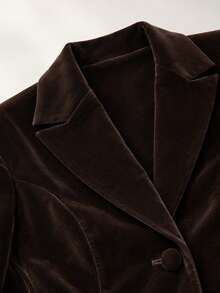 Perirose Women's Dark Brown Long-Sleeve Open-Back Fringe Blazer Dress. Elegant, Modest, Ladylike, Work, Business Casual, Going Out, Streetwear, Glam, Party. - Brown - View 9