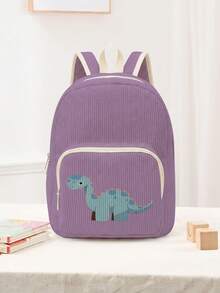 1pc Backpack, Children's Backpack, Corduroy Girl's School Bag, Travel Storage Bag, Dinosaur Print Design, Large Capacity Foldable Easy Storage Bag, Lightweight Burden Reduction, Multi-Pocket Layered Design + Zipper Closure, Partitioned Storage More Organized, Convenient And Practical For Retrieving Items, Suitable As Student School Bag - Multicolor - View 17