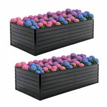 حوض حديقة معدني مرتفع كبير، صندوق زراعة 219x112x64 سم بقاعدة مفتوحة، طقم حوض زهور من الفولاذ شديد التحمل، مقاوم للطقس والصدأ للخضروات والأعشاب والزهور والفناء - أسود - مشاهدة 1